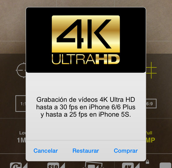 Grabar vídeo 4K a 30 fps en un iPhone 6 o iPhone 5 ahora es posible gracias a ProCam 2